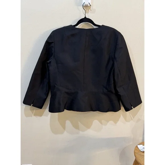 Talbots Black Silk Cotton 3/4 Sleeve Blazer Size 14 Petite Cropped Career - Picture 4 of 12